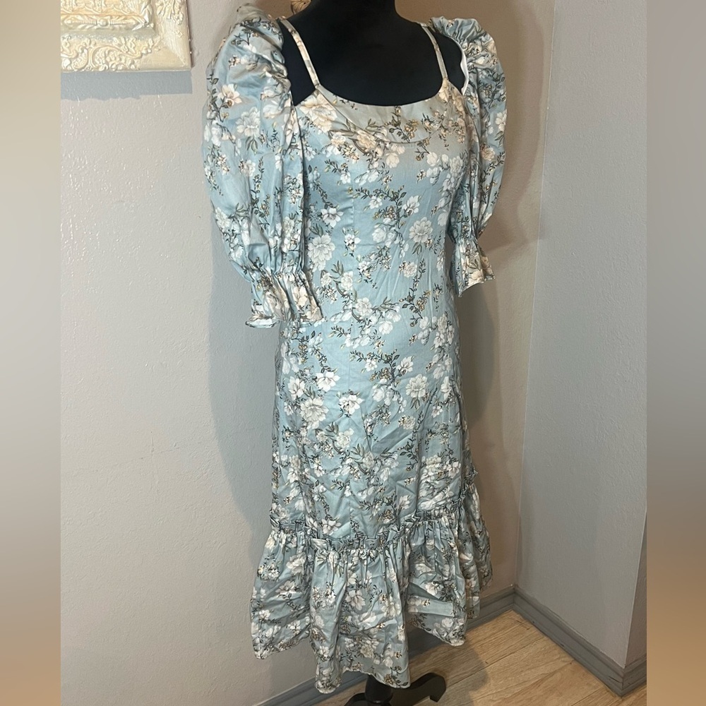 Reveux Floral Blue Puff Sleeve Dress - Picture 11 of 15